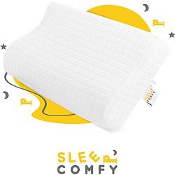 Foto van Sleep comfy - traagschuim hoofdkussen - geschikt voor rug-, zij-en buikslapers - mini neksteun kussen 46x30x10/8 cm
