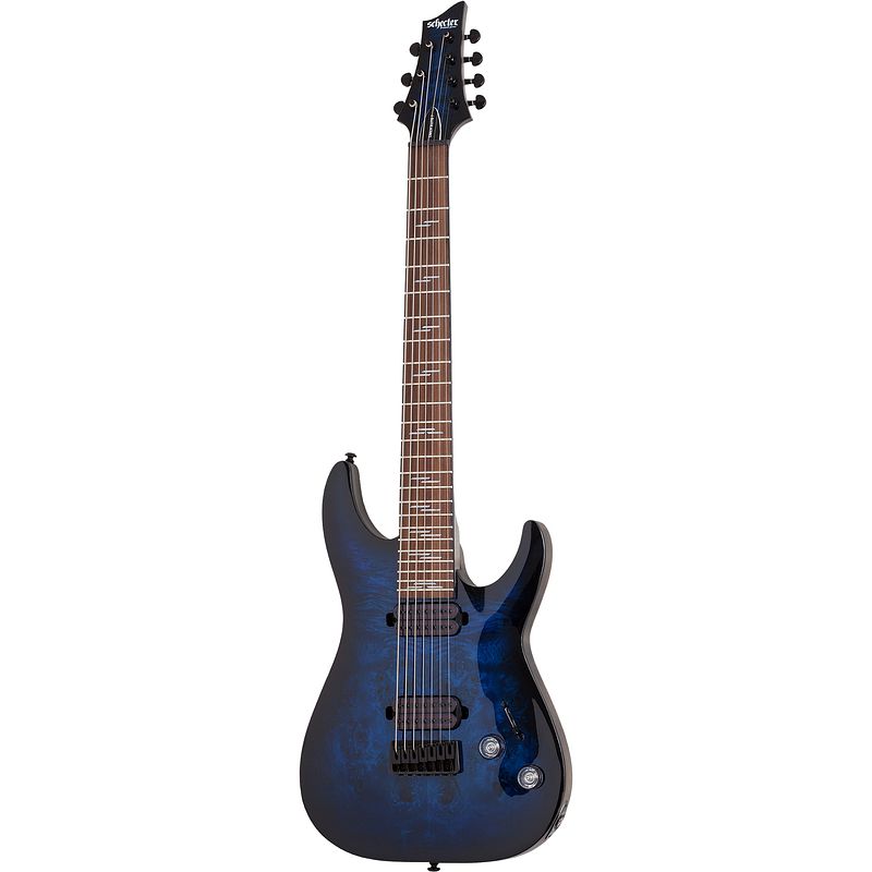 Foto van Schecter omen elite-7 see-thru blue burst elektrische gitaar