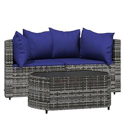 Foto van Vidaxl 3-delige loungeset met kussens poly rattan grijs