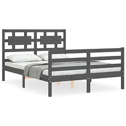 Foto van The living store bedframe grenenhout - grijs - 195.5 x 145.5 x 100 cm - multiplex lattenbodem