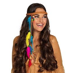 Foto van Boland hippie hoofdband dames bruin met gekleurde veren