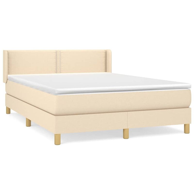 Foto van The living store bed crème stof - 203x147x78/88 cm - verstelbaar hoofdbord - pocketvering matras - middelharde