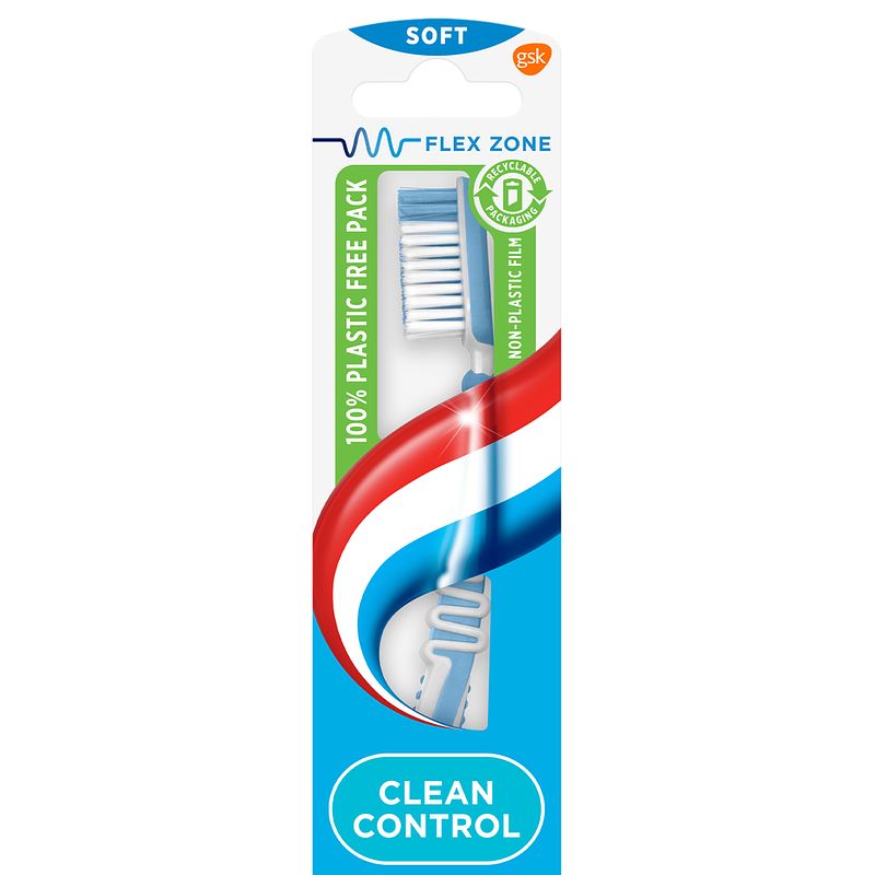 Foto van Aquafresh clean control soft dagelijkse tandenborstel 1 stuk, 100% plasticvrije verpakking bij jumbo