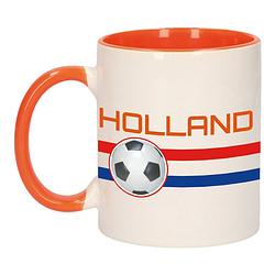 Foto van Holland vlag met voetbal mok/ beker oranje wit 300 ml - feest mokken