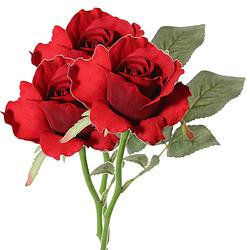 Foto van Top art kunstbloem roos alice de luxe - 3x - rood - 30 cm - kunststof steel - decoratie - kunstbloemen