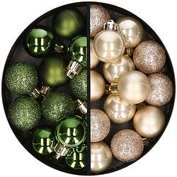 Foto van 34x stuks kunststof kerstballen groen en champagne 3 cm - kerstbal