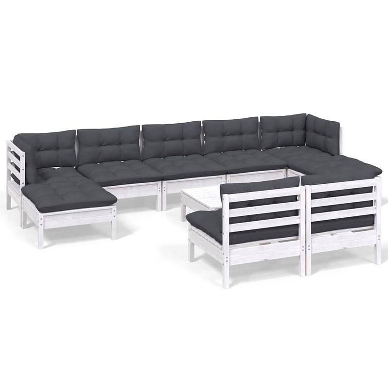 Foto van Vidaxl 10-delige loungeset met kussens grenenhout wit