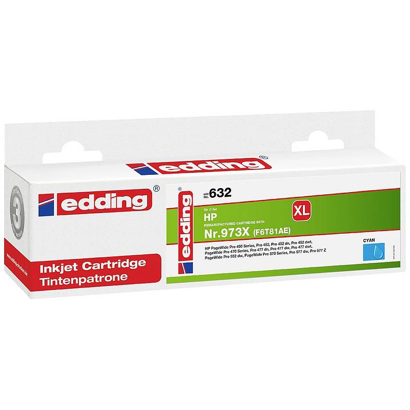 Foto van Edding cartridge vervangt hp 973x (f6t81ae) compatibel cyaan edd-632 18-632