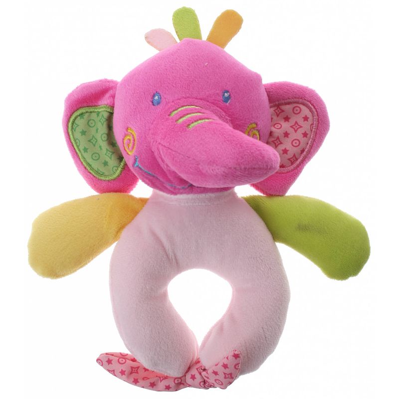 Foto van Eddy toys pluche rammelaar olifant paars/roze 16 cm