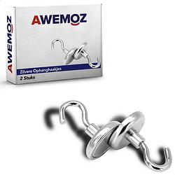 Foto van Awemoz® magnetische ophanghaakjes zelfklevend - 2 stuks - ophanghaken - 15 kg trekkracht - zilver