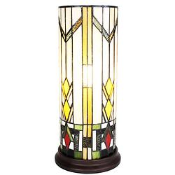 Foto van Lumilamp tiffany tafellamp ø 18x40 cm beige bruin glas rond tiffany bureaulamp tiffany lampen glas in lood beige