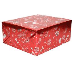 Foto van 1x rol kerst inpakpapier/cadeaupapier rood metallic merry christmas 2,5 x 0,7 meter - cadeaupapier