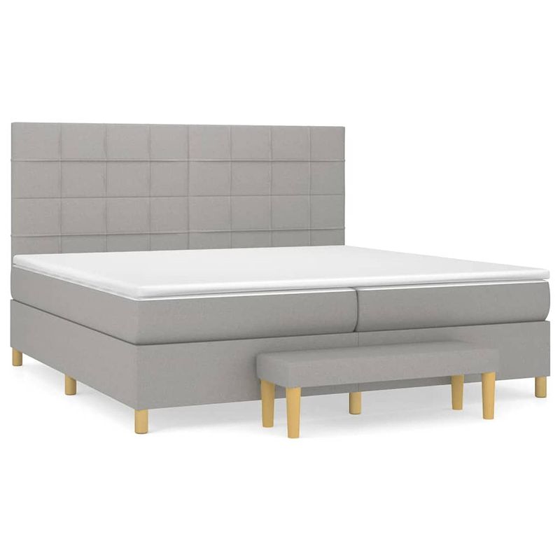 Foto van The living store boxspringbed - comfortabele pocketvering - lichtgrijs - 203x200x118/128cm - inclusief matras en