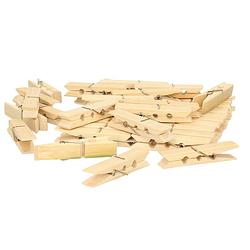 Foto van Wasknijpers voor wasgoed ophangen - bamboe hout - 40x stuks - beige - 7 cm - knijpers