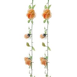 Foto van Louis maes kunstplant bloemenslinger rozen - 2x - zalmroze/groen - 225 cm - kunstbloemen - kunstplanten