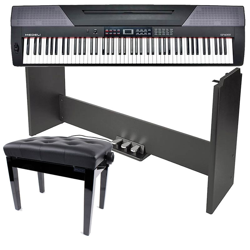 Foto van Medeli sp4000 digitale piano + onderstel (incl. pedalen) + pianobank
