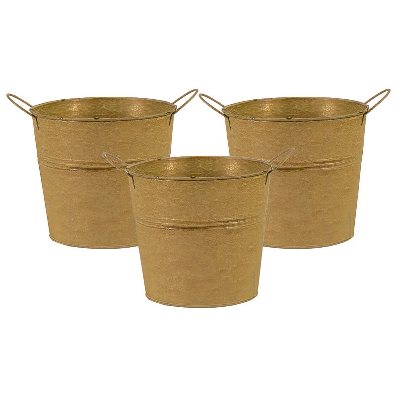 Foto van Mega collections emmer/plantenpot - 3x - zink - oud goud - d16 x h14 cm - emmers