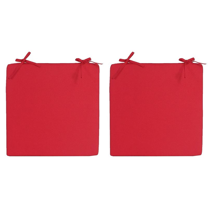 Foto van 2x stoelkussens voor binnen en buiten in de kleur rood 40 x 40 cm tuinkussens voor buitenstoelen. - sierkussens