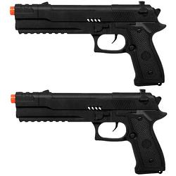 Foto van 2x stuks verkleed speelgoed politie accessoires/wapen pistool 27 cm - verkleedattributen