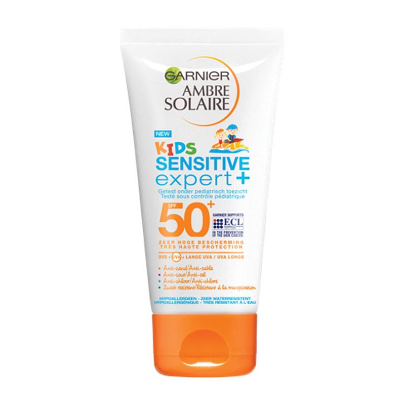 Foto van Garnier ambre solaire - kids sensitive zonnemelk - 200ml - spf 50+