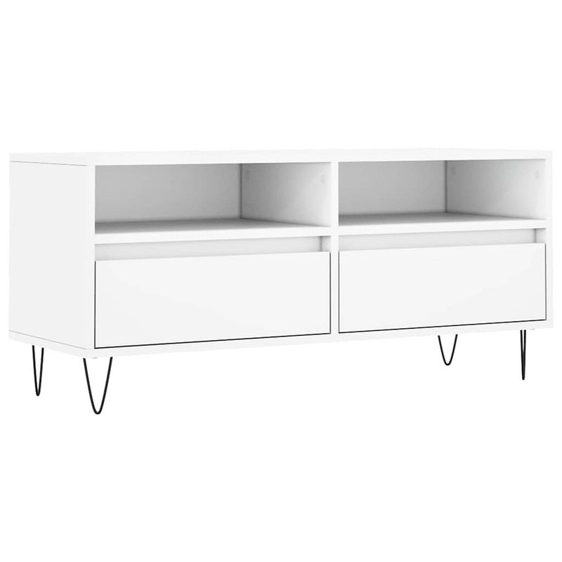 Foto van The living store tv-meubel wit - 100x34.5x44.5 cm - bewerkt hout - ijzeren poten