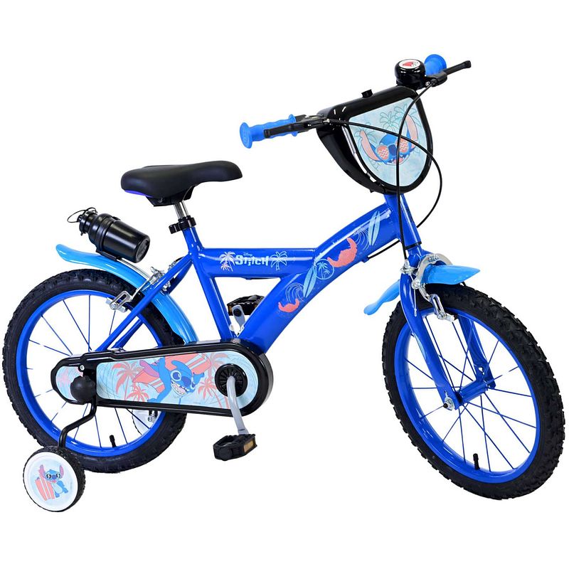 Foto van Disney stitch kinderfiets - jongens - 16 inch - blauw - twee handremmen