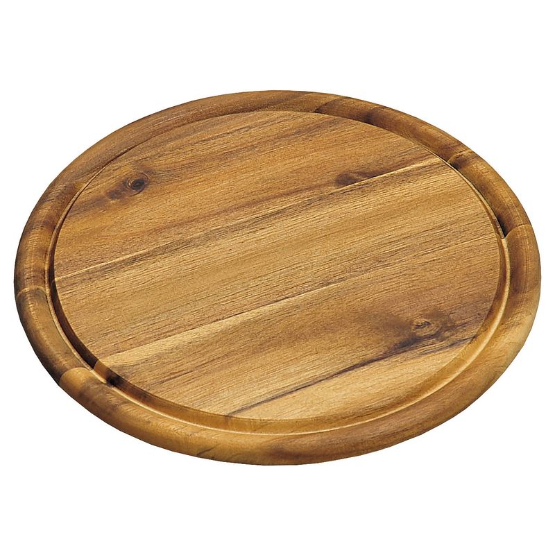 Foto van Houten broodplank/serveerplank rond met sapgroef 25 cm - serveerplanken