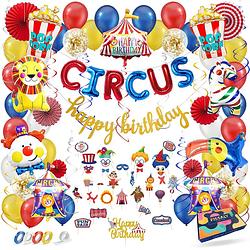 Foto van Fissaly® 104 stuks circus feest versiering - kinderfeestje decoratie - clown - themafeest verjaardag - feestje