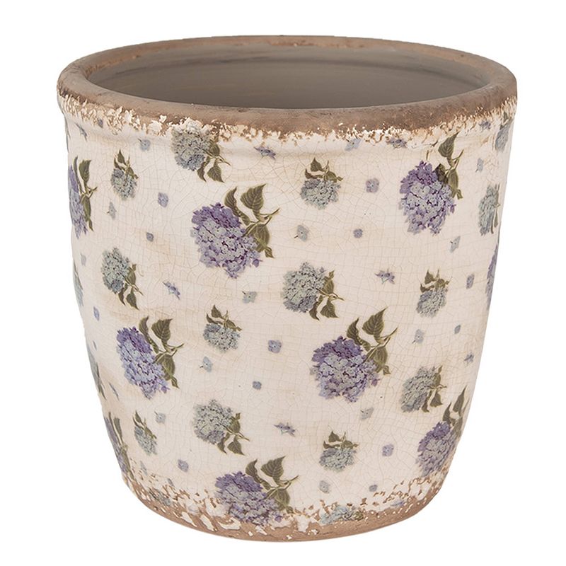 Foto van Clayre & eef bloempot ø 16x16 cm beige blauw keramiek bloemen bloempot binnen beige bloempot binnen