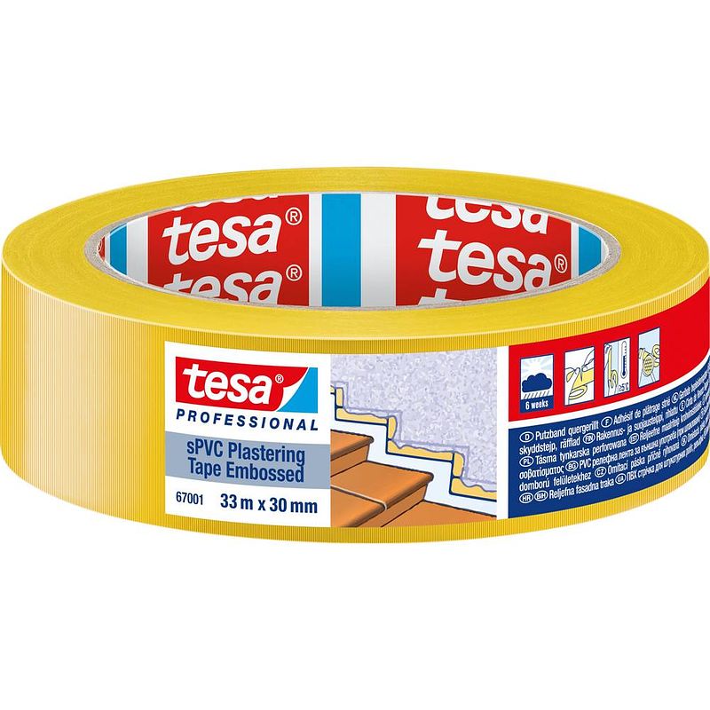 Foto van Tesa spvc embossed 67001-00000-00 gipstape tesa professional geel (l x b) 33 m x 30 mm 1 stuk(s)