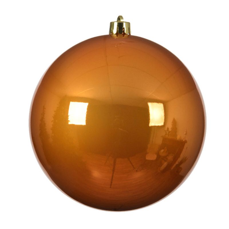 Foto van 1x stuks grote kunststof kerstballen cognac bruin (amber) 20 cm glans - kerstbal