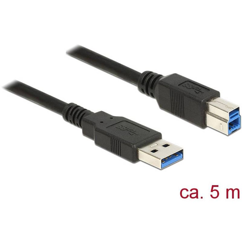 Foto van Delock usb-kabel usb 3.2 gen1 (usb 3.0 / usb 3.1 gen1) usb-a stekker, usb-b stekker 5.00 m zwart vergulde steekcontacten 85070