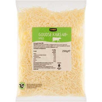 Foto van Jumbo goudse kaas mild 48+ geraspt 250g