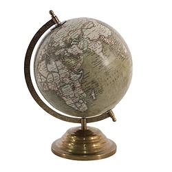 Foto van Clayre & eef wereldbol decoratie 22*22*30 cm groen hout metaal globe aardbol woonaccessoires groen globe aardbol