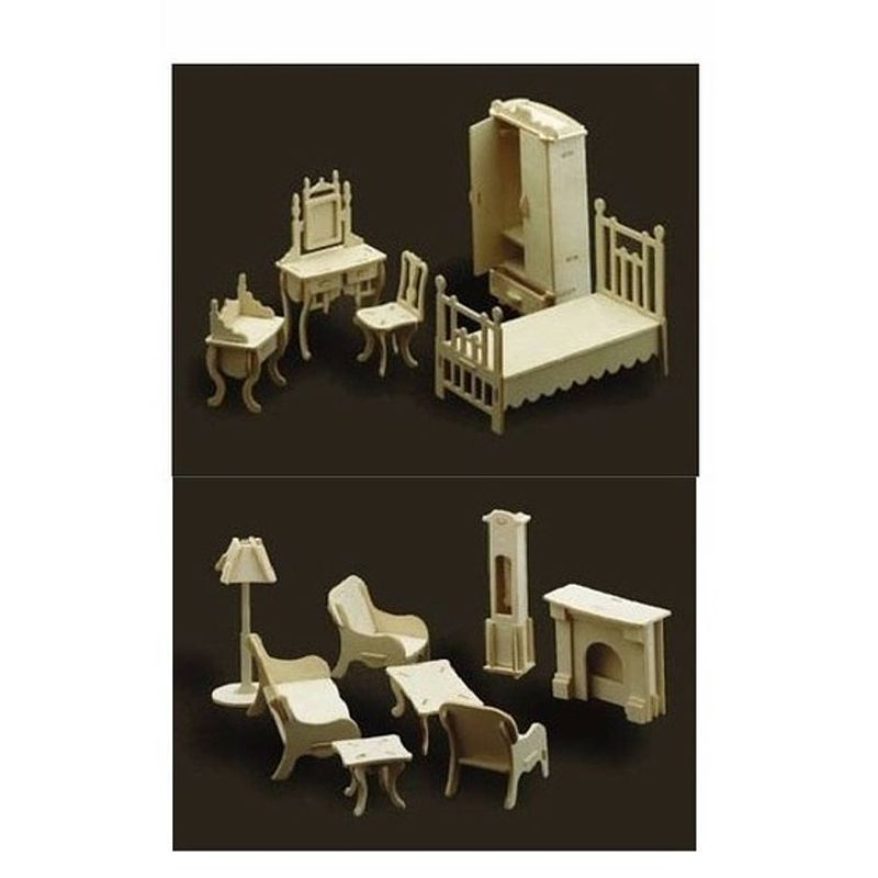 Foto van Poppenhuis meubels slaapkamer en woonkamer
