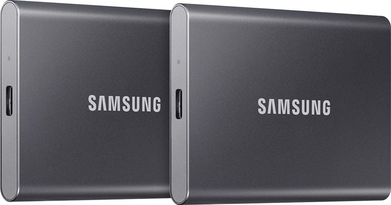 Foto van Samsung t7 portable ssd 1tb grijs - duo pack
