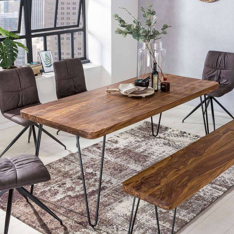 Foto van 24designs bryson tafel 160x80x76 - sheesham hout blad - metalen poten