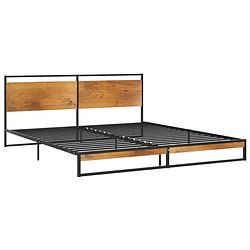 Foto van The living store metalen bedframe - zwart - 208 x 184 x 82.5 cm - massieve constructie - stevige lattenbodem - matras