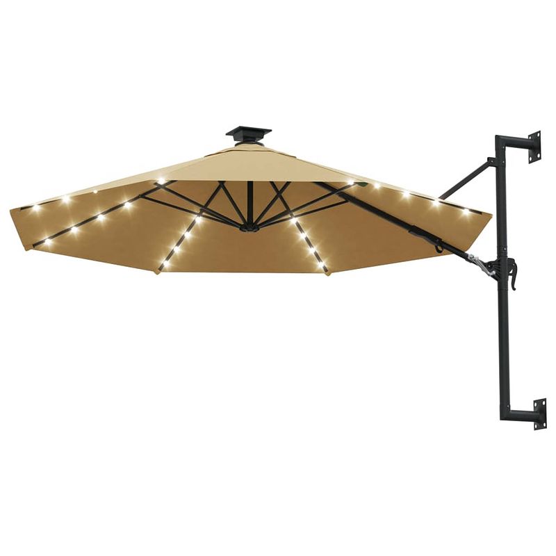 Foto van The living store wandparasol - 300 x 131 cm - 100% polyester - taupe - met zwengelsysteem - 28 led-lampjes