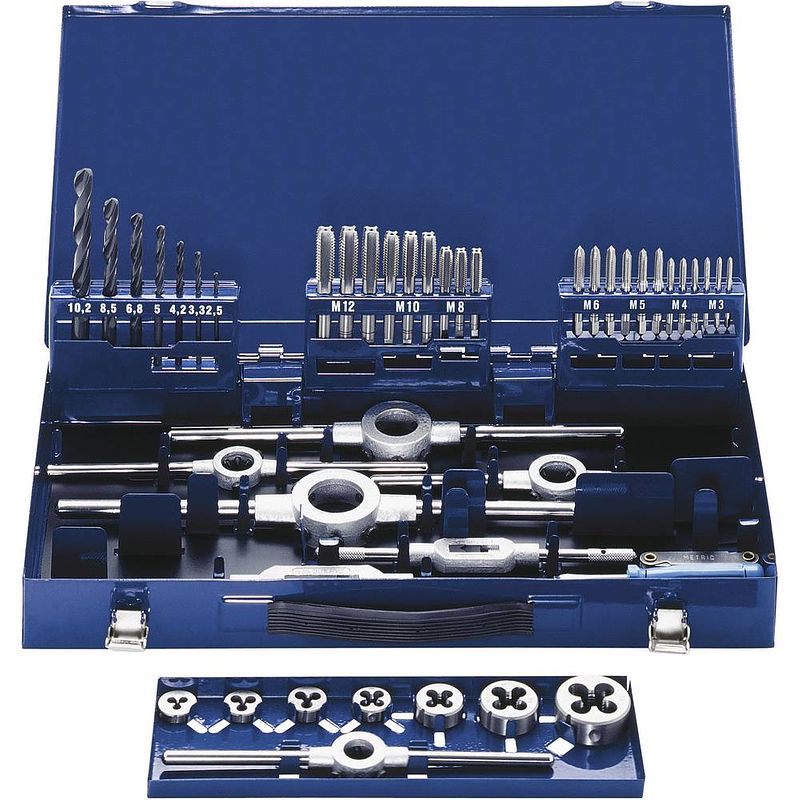 Foto van Eventus by exact 10721 schroefdraad reparatieset 49-delig hss metrisch m3, m4, m5, m6, m8, m10, m12