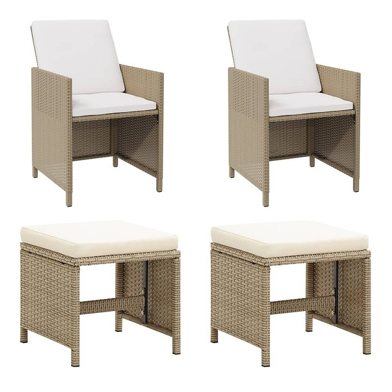 Foto van Vidaxl tuinstoelen 2 st met voetenbanken poly rattan beige