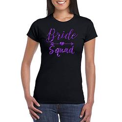 Foto van Zwart bride squad t-shirt met paarse glitters dames m - feestshirts
