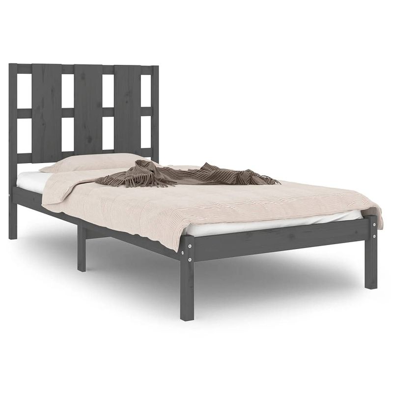 Foto van Vidaxl bedframe massief grenenhout grijs 90x200 cm