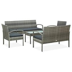 Foto van Vidaxl 5-delige loungeset met kussens poly rattan grijs