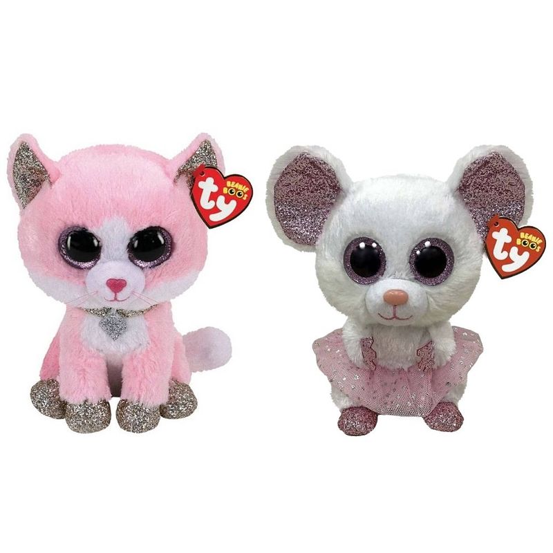 Foto van Ty - knuffel - beanie buddy - fiona pink cat & nina mouse