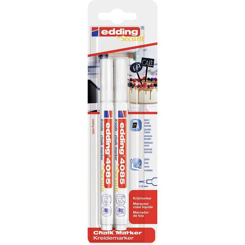 Foto van Edding e-4085/2 4-4085-2-1049 krijtmarker wit 1 mm, 2 mm 2 stuks/pack