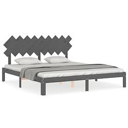 Foto van The living store massief grenenhouten bedframe - grijs - 203.5 x 183.5 x 80.5 cm - multiplex lattenbodem