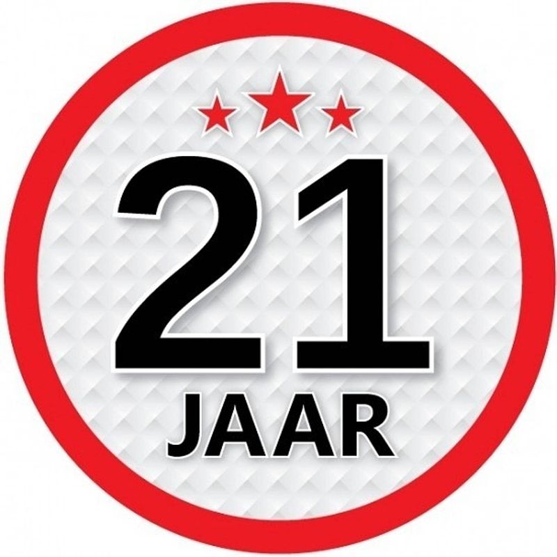 Foto van 10x 21 jaar leeftijd stickers rond 15 cm verjaardag versiering - feeststickers