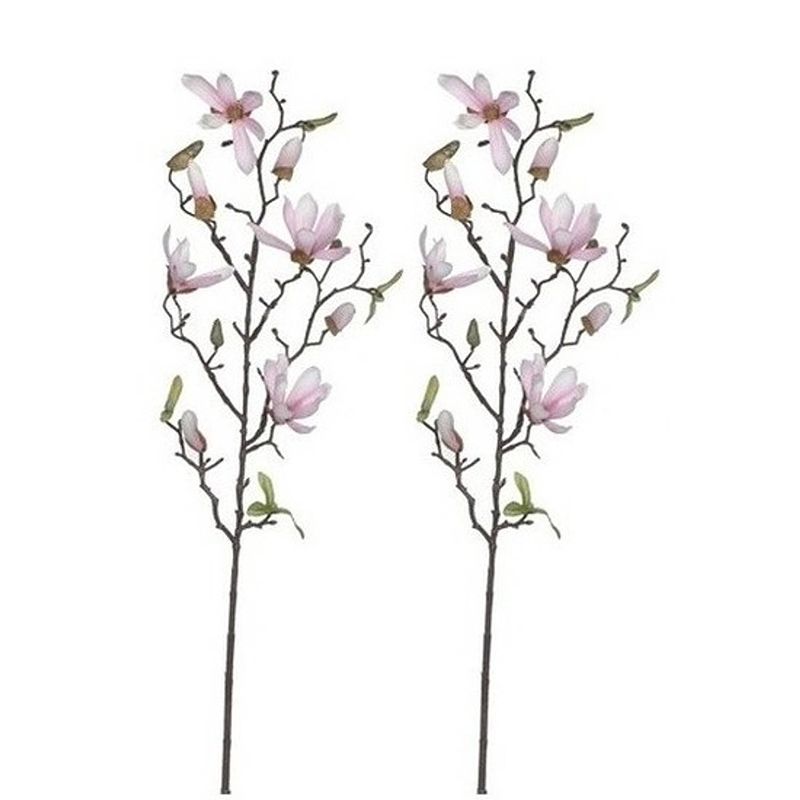 Foto van 2x magnolia beverboom kunstbloemen takken 80 cm decoratie - kunstplanten