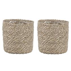 Foto van 2x stuks naturel rotan planten pot mand van gedraaid jute/riet h12 en d12 cm - plantenpotten